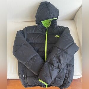 The North Face Kids Black Puffer Jacket with Bright Green Lining